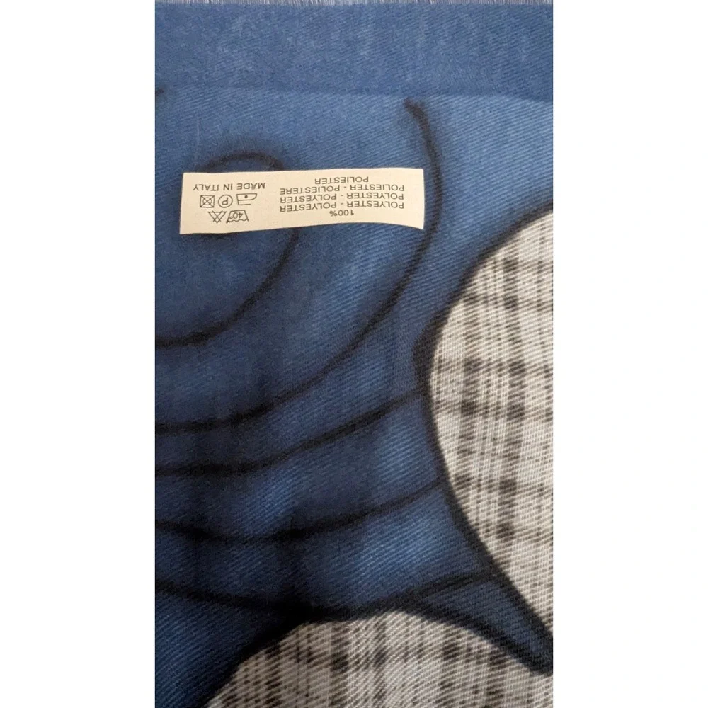 Floral Tapestry Scarf‎ Blue White Italian Polyester Shawl Wrap 35x35 Made Italy